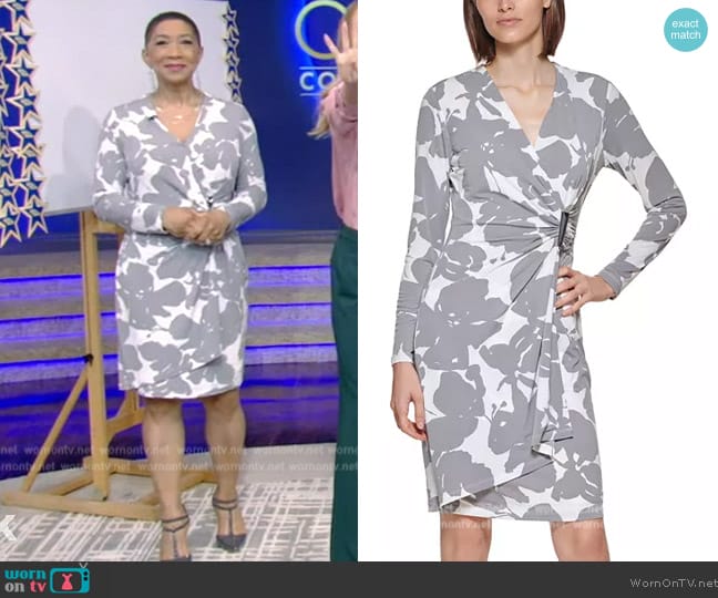 Calvin Klein Floral Print Wrap Dress worn by Deja Vu on Live with Kelly and Mark