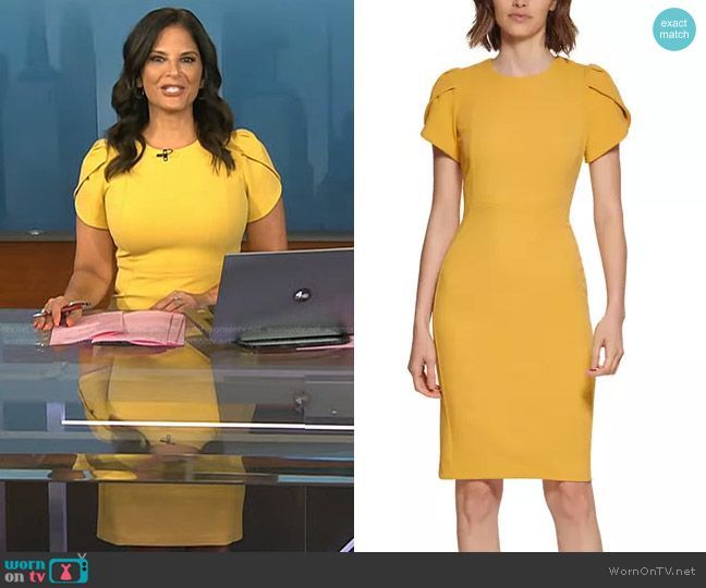 Calvin Klein Short Sleeve Puff Shoulder Solid Sheath Dress worn by Darlene Rodriguez on Today