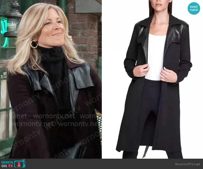 Calvin Klein Sweater Trench worn by Carly Spencer (Laura Wright) on General Hospital