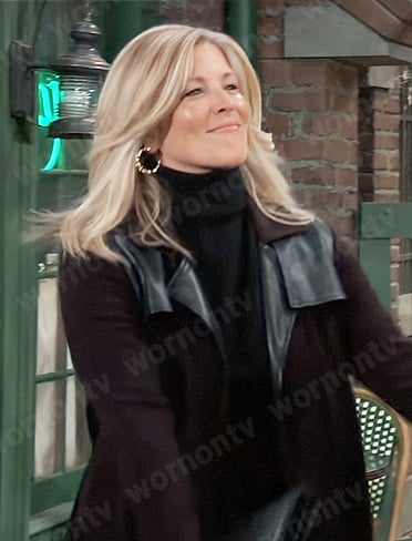 Carly's black leather detail coat on General Hospital