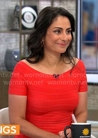 Dr. Celine Gounder's red bandage dress on CBS Mornings