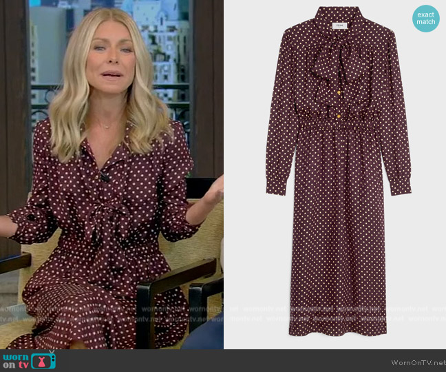 WornOnTV: Kelly’s burgundy polka dot tie neck dress on Live with Kelly ...