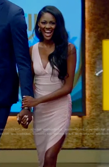 Charity's pink sleeveless asymmetric dress on Live with Kelly and Mark