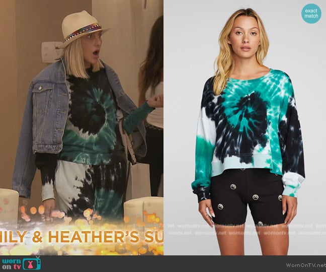 Chaser Cotton Fleece Crewneck Pullover with Rib worn by Gina Kirschenheiter on The Real Housewives of Orange County