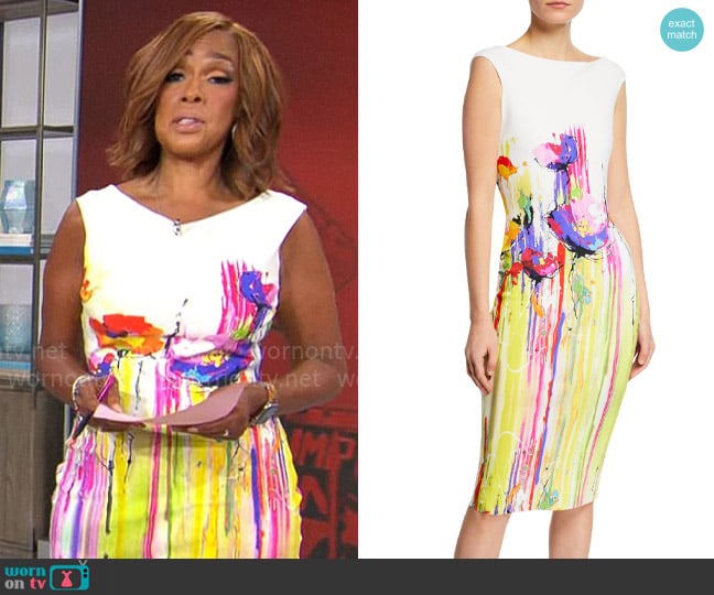 Chiara Boni La Petite Robe Purity Print Boat-Neck Cap-Sleeve Sheath Dress worn by Gayle King on CBS Mornings