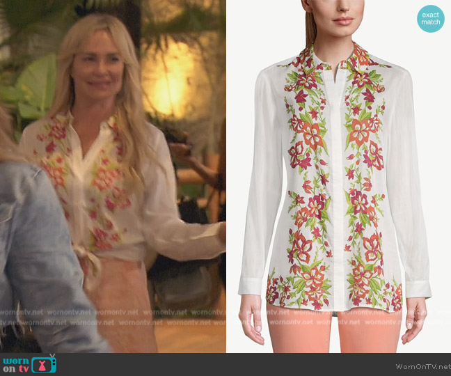 Chicos Flower-And-Vine-Trimmed Button-Down Shirt worn by Taylor Armstrong on The Real Housewives of Orange County