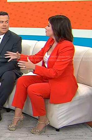 Chloe Mela’s red lapelless blazer and pants on Today