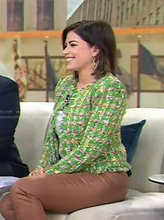 Chloe Melas's green tweed open jacket on Today