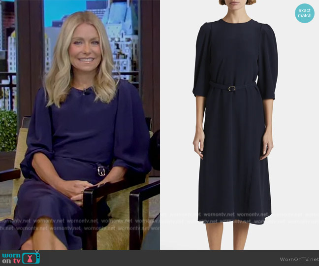 WornOnTV: Kelly’s navy belted dress on Live with Kelly and Mark | Kelly ...