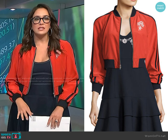 Cinq a Sept Emerson Embroidered Silk Bomber Jacket worn by Savannah Sellers on NBC News Daily