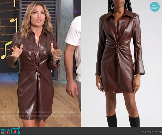 Cinq a Sept McKenna Faux-Leather Mini Shirtdress worn by Kit Hoover on Access Hollywood