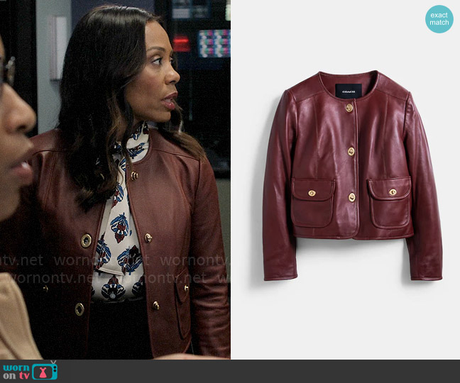 Coach Cardi Leather Jacket worn by Mia Jordan (Karen Pittman) on The Morning Show