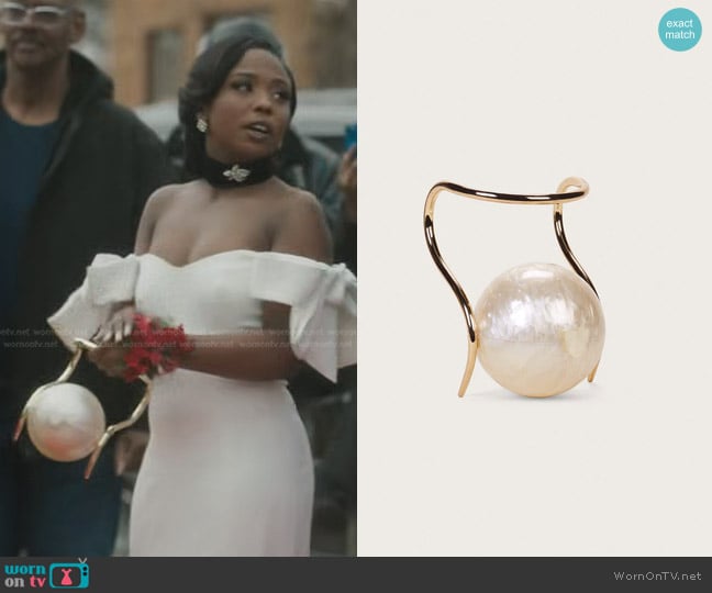 Cult Gaia Pearl Bag in Ivory worn by Jemma St. John (Judae'a) on The Chi