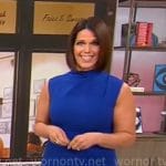 Dana Jacobson’s blue draped neck dress on CBS Mornings