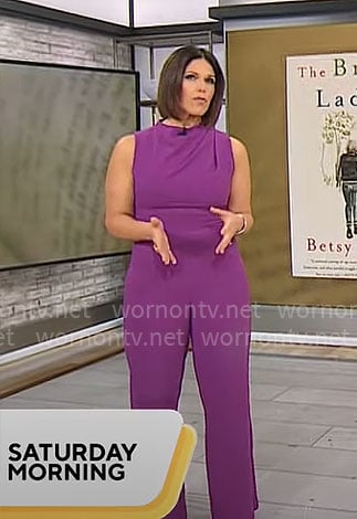 Dana Jacobson's purple jumpsuit on CBS Satirdau Morning