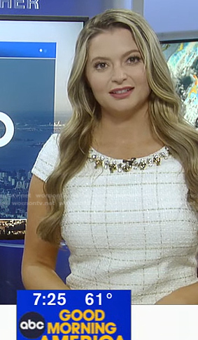 Dani Beckstrom's white jewel neckline dress on Good Morning America