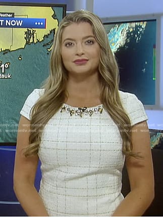 Dani Beckstrom’s white jewel neckline dress on Good Morning America