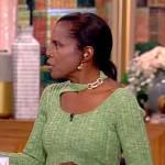 Deborah Roberts green cutout ribbed dress on The View