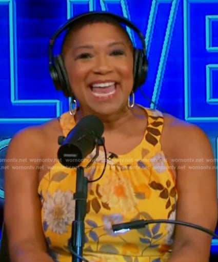 Deja Vu’s yellow floral print halter dress on Live with Kelly and Mark