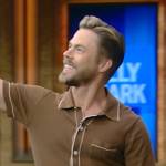 Derek Hough’s brown contrast ribbed polo on Live with Kelly and Mark