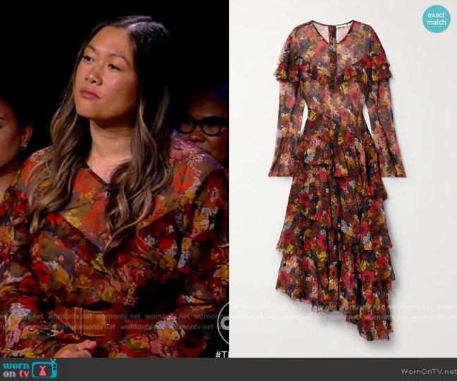 Doen Alouette Asymmetric Ruffled Floral-print Midi Dress worn by Milck on The View