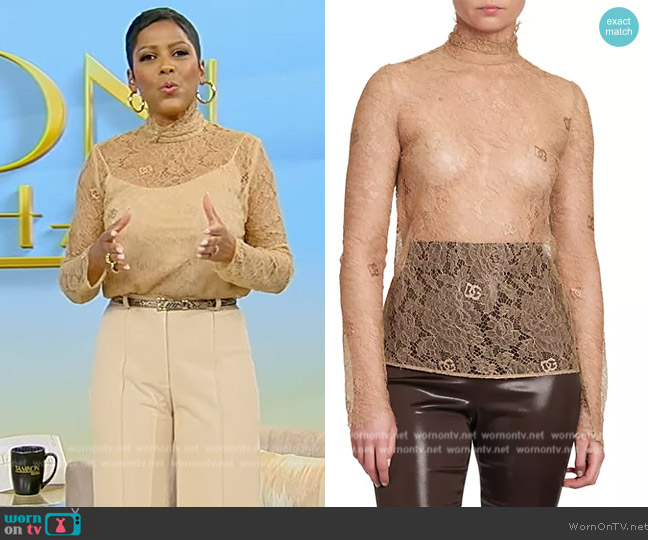 Dolce & Gabbana Logo Lace Turtleneck Top worn by Tamron Hall on Tamron Hall Show