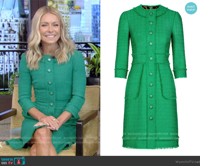 WornOnTV: Kelly’s green tweed button down dress on Live with Kelly and ...