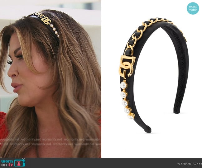 Dolce and Gabbana Embellished Headband worn by Emily Simpson on The Real Housewives of Orange County