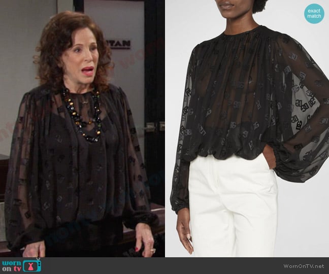 Dolce & Gabbana Logo Jacquard Semi-Sheer Blouse worn by Vivian Alamain (Louise Sorel) on Days of our Lives