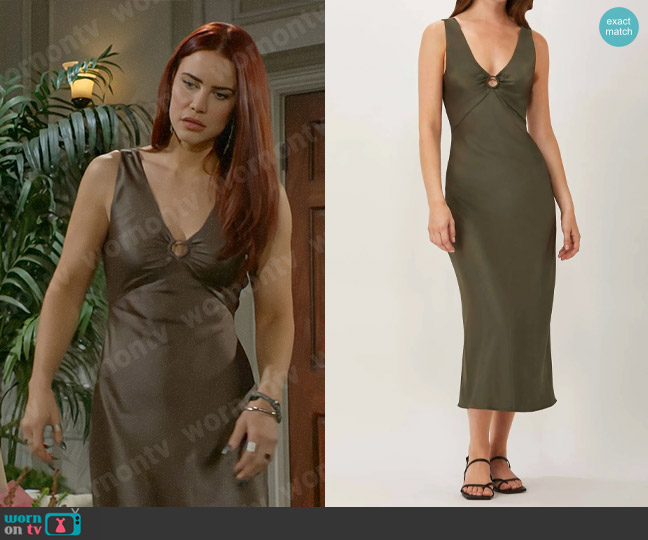 Ecru Robbie Slip Dress In Olive worn by Sally Spectra (Courtney Hope) on The Young and the Restless