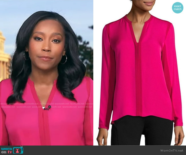 Elie Tahari Layne Colorblock Silk Blouse worn by Rachel Scott on Good Morning America