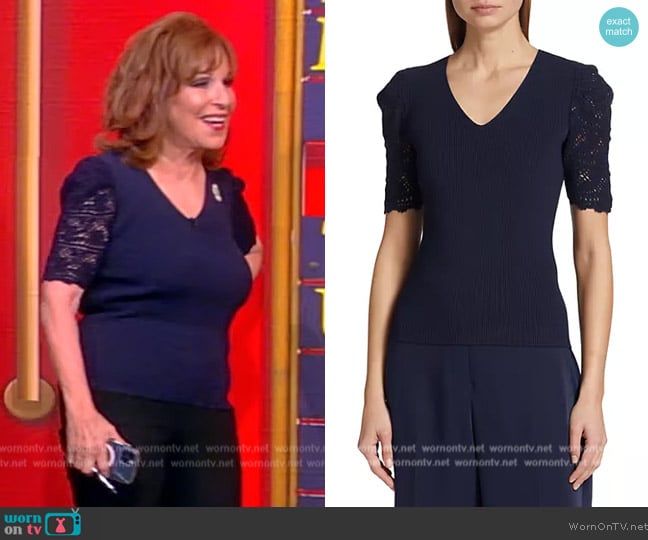 Elie Tahari The Liv Crochet-Sleeve Top worn by Joy Behar on The View