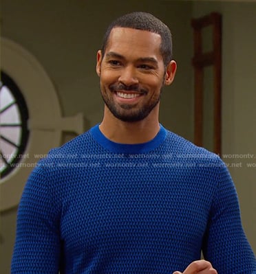 Eli's blue geometric sweater on Days of our Lives