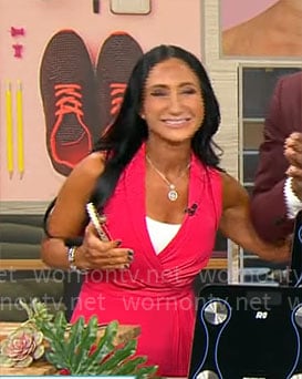 Elizabeth Werner’s pink sleeveless pleated dress on CBS Mornings