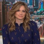 Ellison Barber’s navy floral long sleeve dress on NBC News Daily