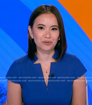 Em Nguyen’s blue notch collar dress on Good Morning America