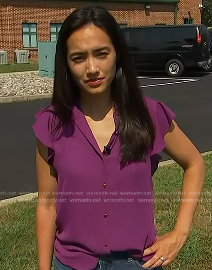 Emilie Ikeda's purple ruffle top on NBC News Daily