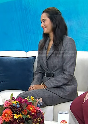 Emma Heming Willis's grey plaid belted blazer and pants on Today