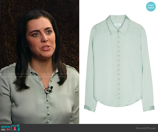 Equipment Fleur Top in Silt Green worn by Lindsey Reiser on NBC News Daily