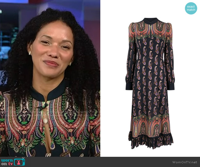 Etro Paisley-Print Ruffled Dress worn by Rachel Montez Collins on NBC News Daily