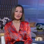 Eva’s red paisley print blouse and jeans on Good Morning America