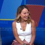 Eva’s white vest and pink satin cargo pants on Good Morning America