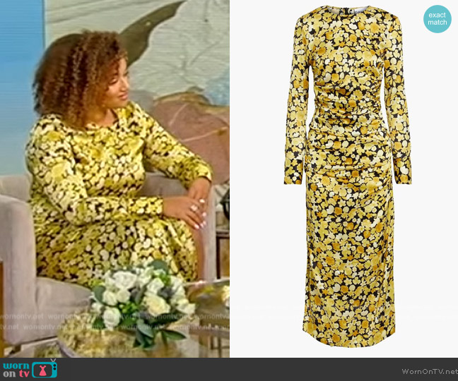 Ganni Floral Print Satin Midi Dress worn by Rachel Rodger on Tamron Hall Show