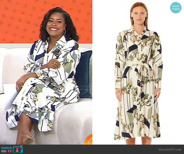 Gracia V-Collar Belted Button-Down Midi Shirt Dress worn by Sheinelle Jones on Today