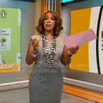 Gayle King’s grey and beige colorblock dress on CBS Mornings