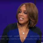 Gayle King’s blue and black colorblock dress on CBS Mornings