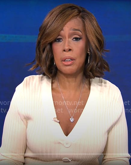 Gayle King's cream rib knit dress on CBS Mornings