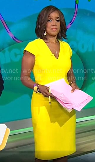 Gayle King’s yellow v-neck dress on CBS Mornings