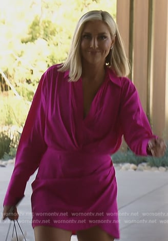 Gina's pink gathered shirtdress on The Real Housewives of Orange County