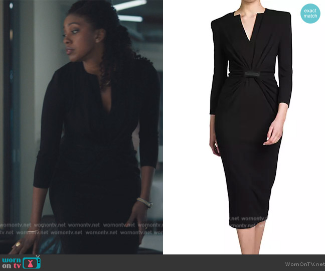 WornOnTV: Kate’s black gathered midi dress on Billions | Condola Rashad ...